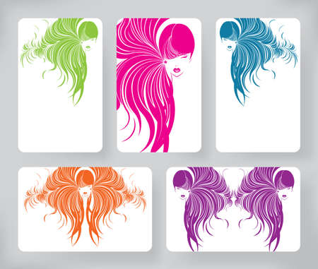 Banners with stylish of beautiful  long hair woman ,cards design template on white backgroundのイラスト素材