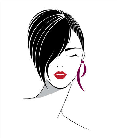 short hair style icon,  women face on white background, vectorのイラスト素材