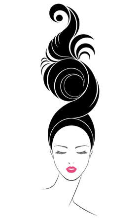 Long hair style icon, women face on white backgroundのイラスト素材