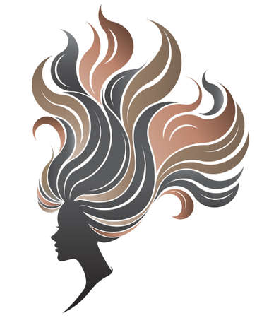 illustration of women silhouette icon, women face on white backgroundのイラスト素材