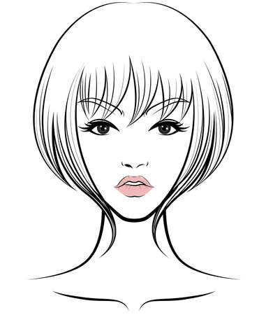 illustration of women short hair style icon, logo women face on white background, vectorのイラスト素材