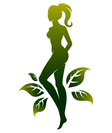 abstract green shape of beautiful woman icon cosmetic and spa, logo women on white background, vectorのイラスト素材
