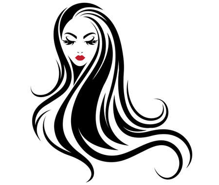 Illustration of women long hair style icon, logo women on white background, vectorのイラスト素材
