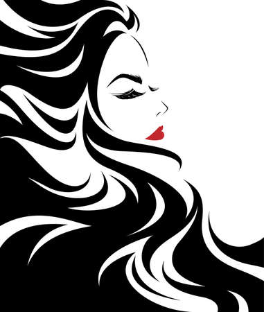 Illustration of women with long hair style icon.のイラスト素材