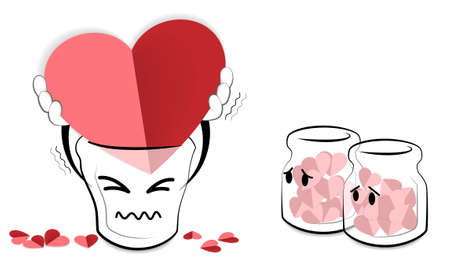 Happy valentine day. Cartoon bottle keeping red heart on white background vector.のイラスト素材