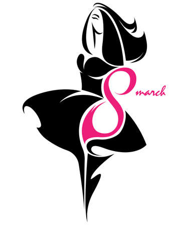 Women's day. Illustration vector of women silhouette icon, women body in black dress on white background.のイラスト素材
