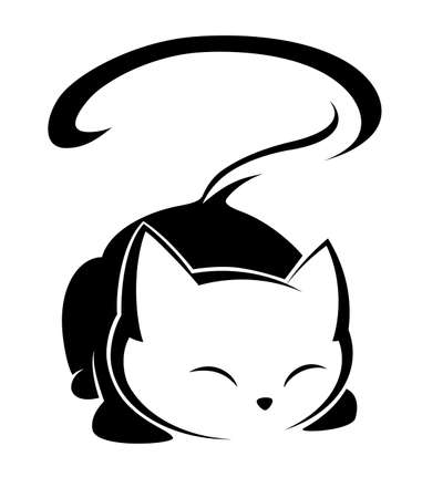 Illustrations of black cat action icon on white background, animals vector of isolated a cute cat icon.のイラスト素材