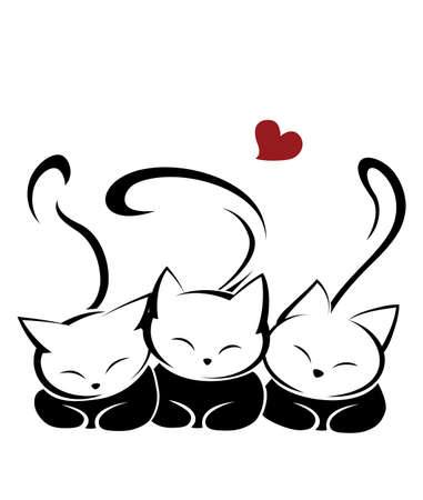 Illustrations of black cat action logo on white background, Animals vector of isolated a cute cat iconのイラスト素材
