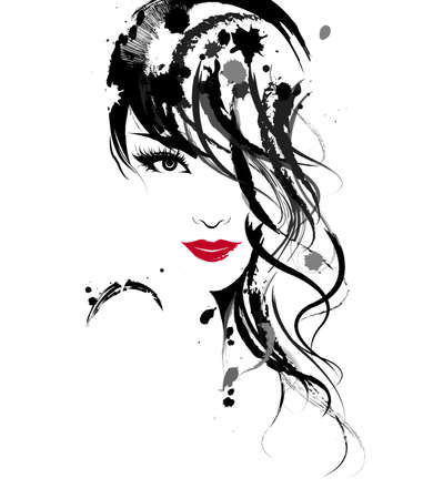 illustration of beautiful women, logo women face makeup on white background, vectorのイラスト素材