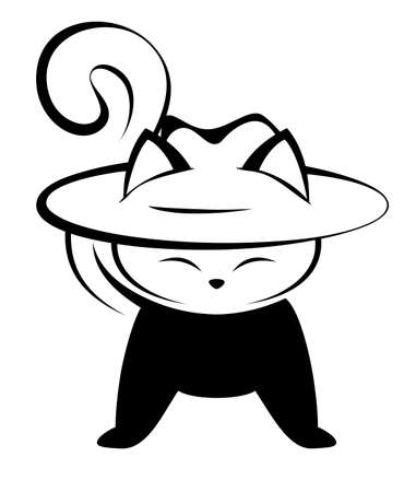 Illustrations of black cat action logo on white background, Animals vector of isolated a cute cat iconのイラスト素材