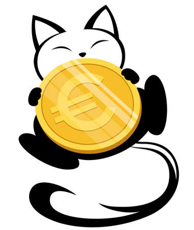Illustrations of black cat action logo on white background, Animals vector of isolated a cute cat iconのイラスト素材