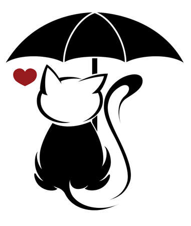 Illustrations of black cat action logo on white background, Animals vector of isolated a cute cat iconのイラスト素材