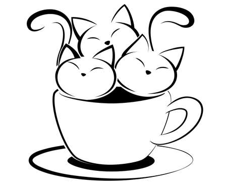 Illustration of black cat action on white background.のイラスト素材