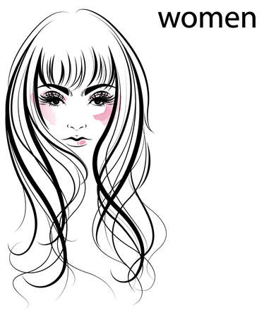 illustration of women hair style icon, logo women face on white background, vectorのイラスト素材