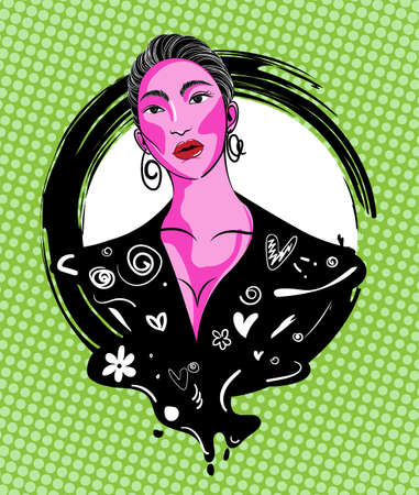 Colorful woman retro art style vector illustration design.のイラスト素材