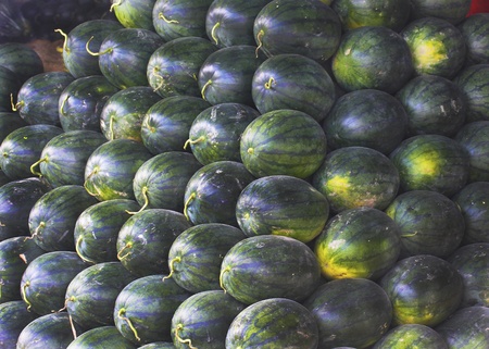 A pile of white-green striped  の写真素材