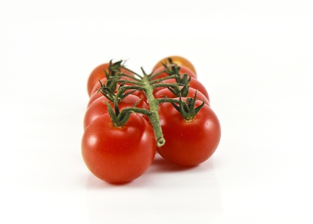 Close Up of cherry tomatoes on the vine .の写真素材