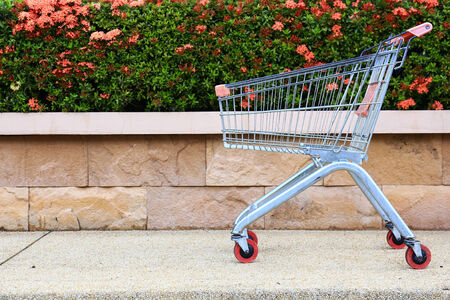 shopping carts on car park near entrance.の写真素材