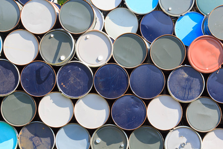 oil barrels or chemical drums stacked up.の写真素材
