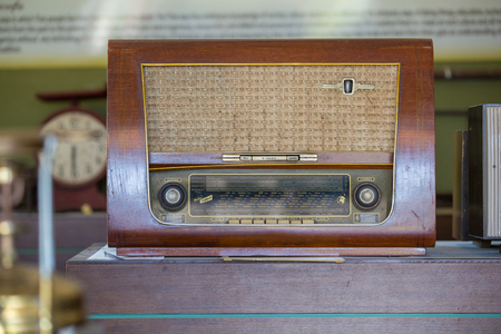 antique radio on vintage background.の写真素材