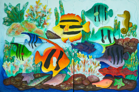 Thailand sandstone craft of marine fish.の写真素材