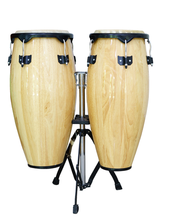 Two yellow drum isolated om white.の写真素材