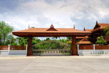 Wood door house of thai style house in Thailand.の写真素材