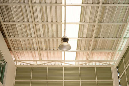 a lamp inside an factory.