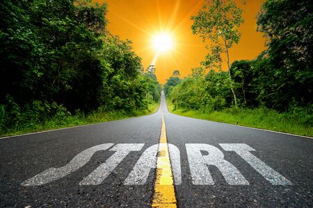Start written on rural road.の写真素材