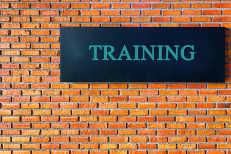 Learning concept: Training text on Black Brick wall backgroundの写真素材