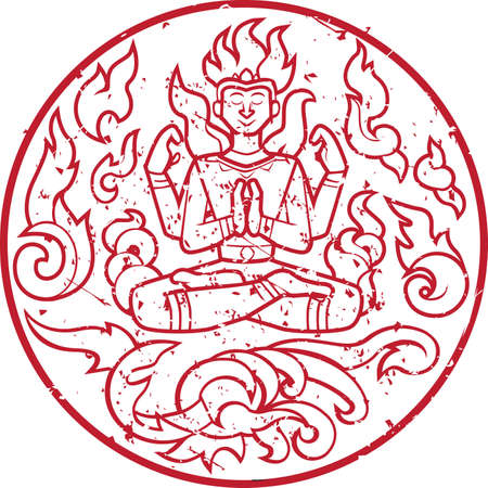 Circular image of a fiery being meditatingのイラスト素材