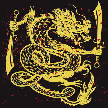 Gold Dancing Dragonのイラスト素材