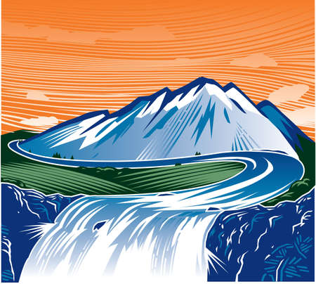 Mountain Waterfallのイラスト素材