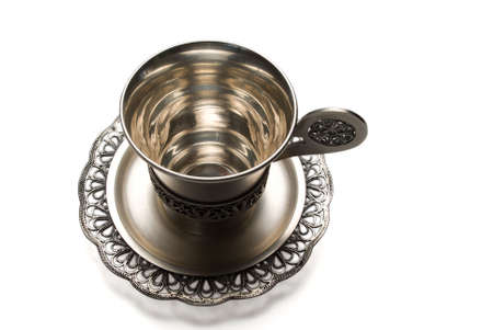Silver cup is on the white background.
