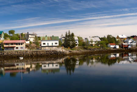 Norwegian village Svolvaer is on the Lofotenの写真素材