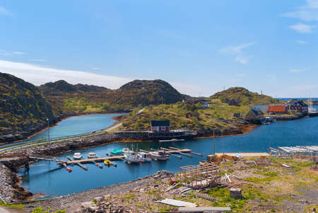Village on the norwegian island Skrova in sunny dayの写真素材