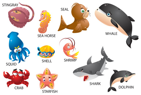 a set of aquatic animalsのイラスト素材