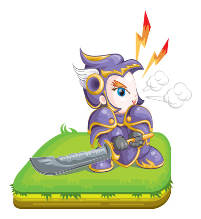 a cute knight holds the big sword.のイラスト素材