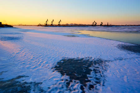 Nature landscape scenery view of a ice lake during sunriseの写真素材