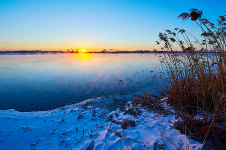 Nature landscape scenery view of a ice lake during sunriseの写真素材