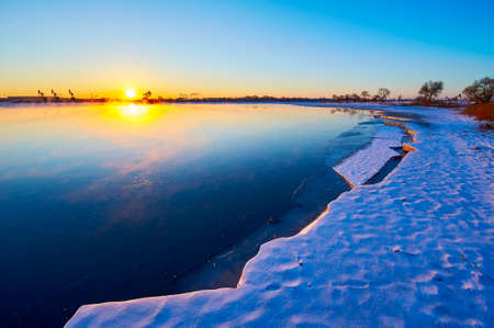 Nature landscape scenery view of a ice lake during sunriseの写真素材