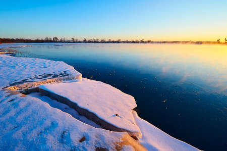 Nature landscape scenery view of a ice lake during sunriseの写真素材