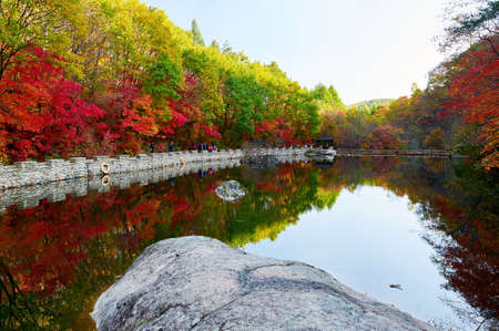 The colorful mountains and lake waterのeditorial素材