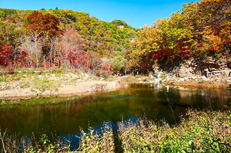 The colorful mountains and lake waterのeditorial素材