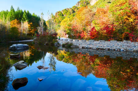 The colorful mountains and lake water