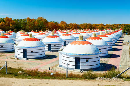 The Mongolia yurts in the grassland.の写真素材
