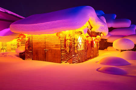 China's Snow Town landscape view at nightのeditorial素材