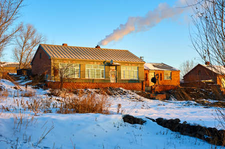 The village morning of winter.のeditorial素材