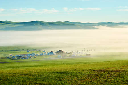 The mongolian yurts in summer grassland  .の写真素材