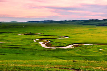 The Muzigler river valley sunset of Hulunbuir grassland of China.